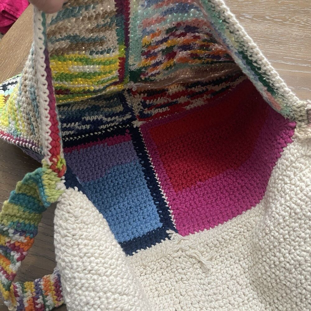 Boho Patchwork Sunflower Knit Bag Large Multicolo… - image 7